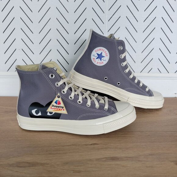 Comme Des Garçons Play Hearts Converse Chuck 70 Hi Women Shoes 10.5 Gray 171847C - Picture 1 of 11
